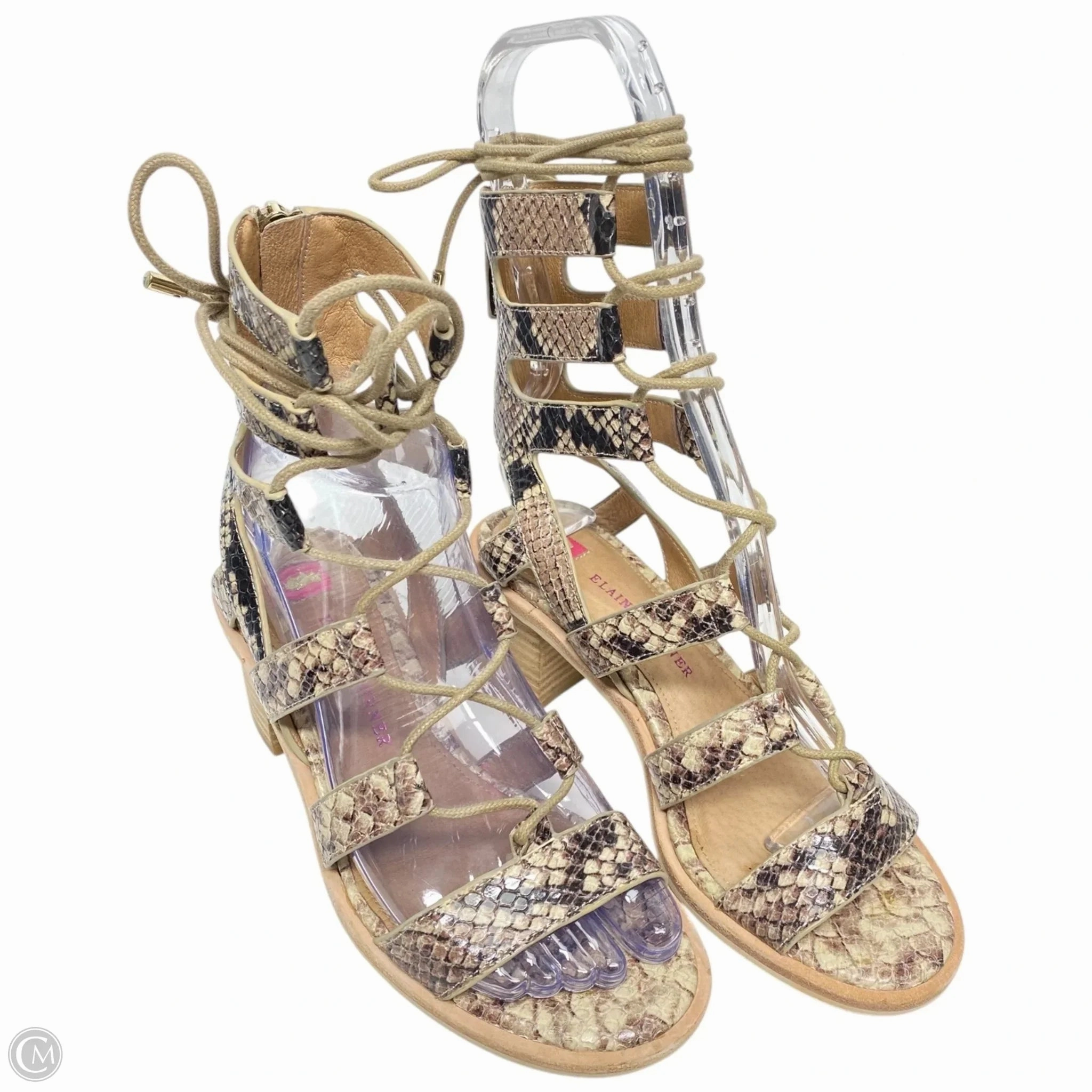 Sandals Heels Block By Cma In Snakeskin Print, Size: 6