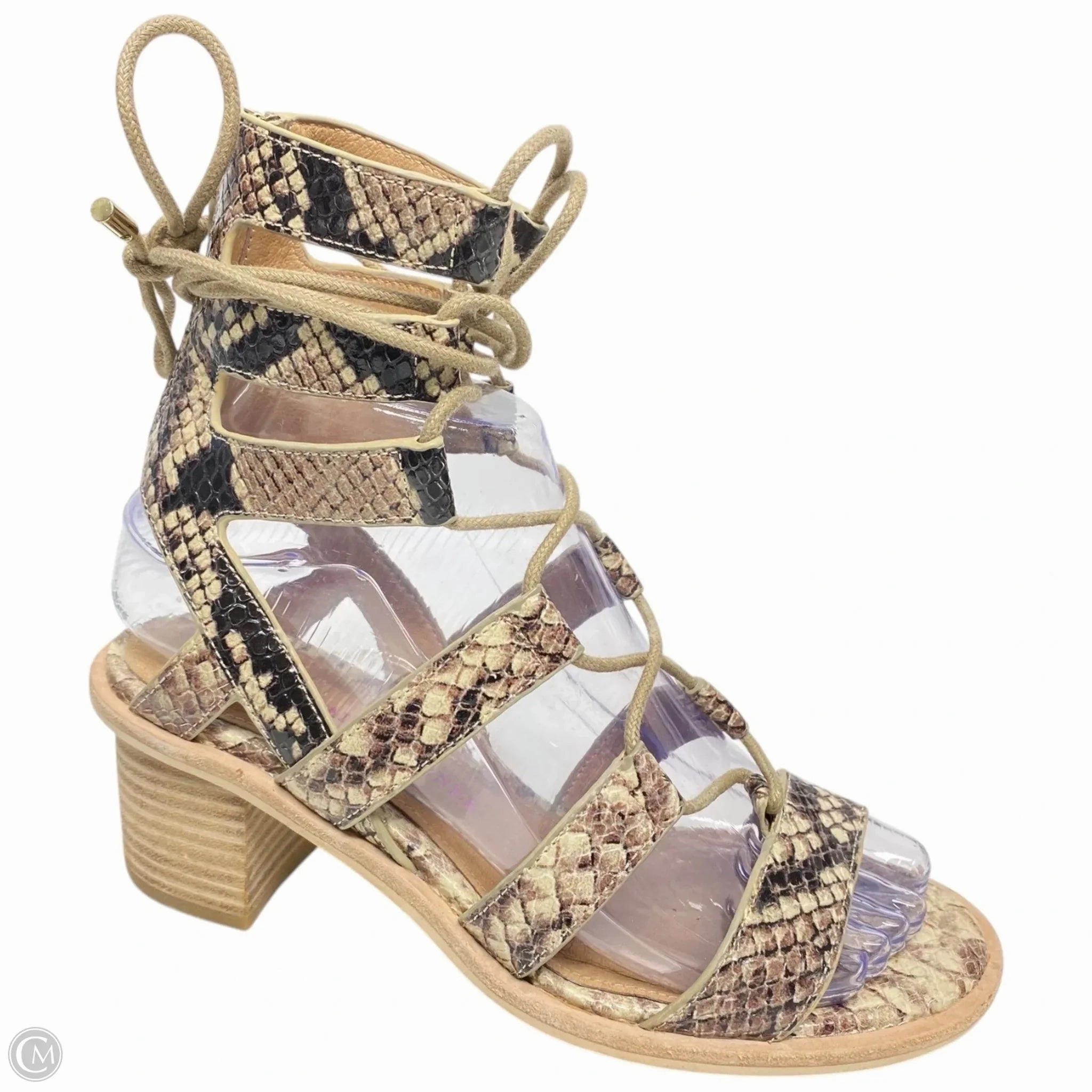 Sandals Heels Block By Cma In Snakeskin Print, Size: 6