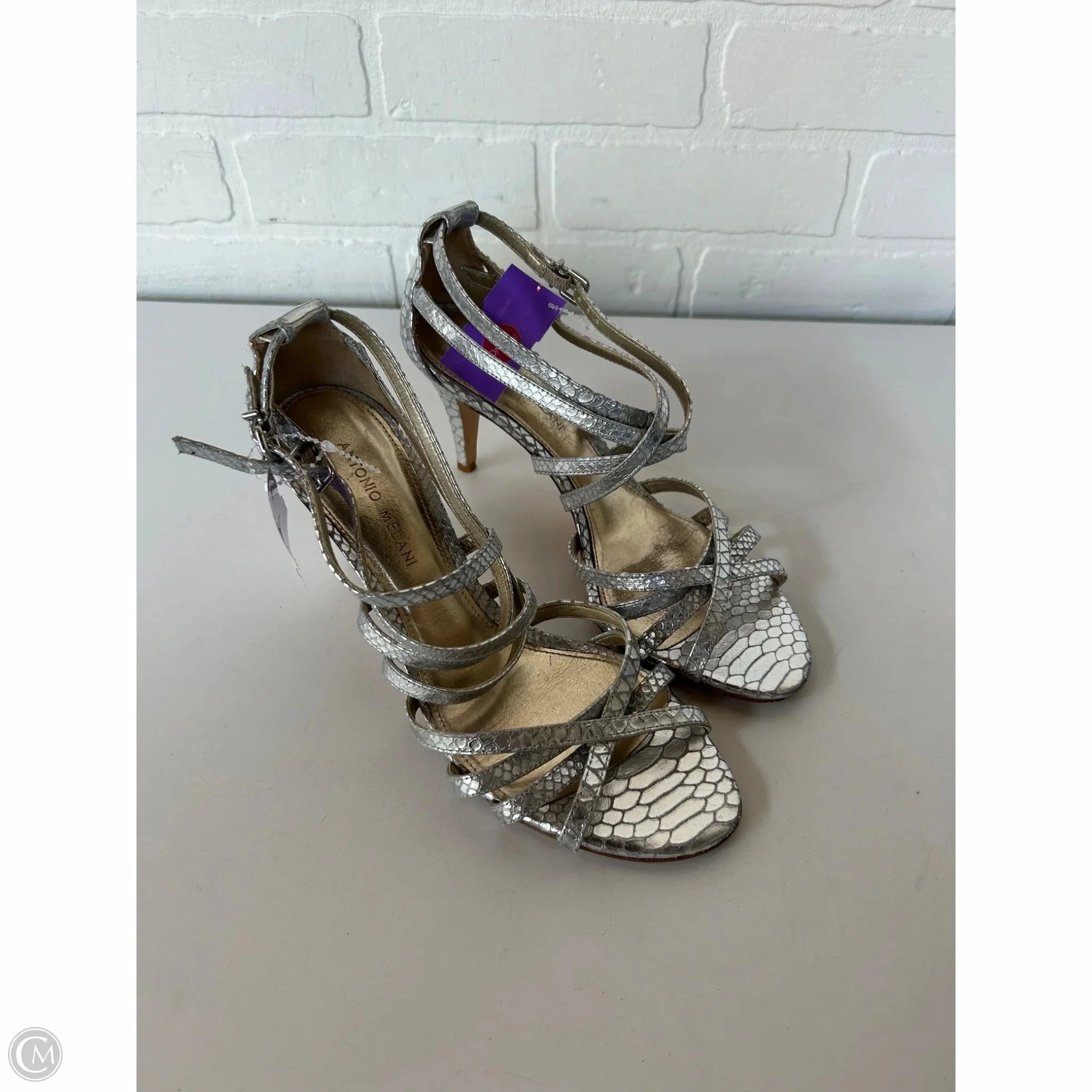Sandals Heels Kitten By Antonio Melani In Silver, Size: 9