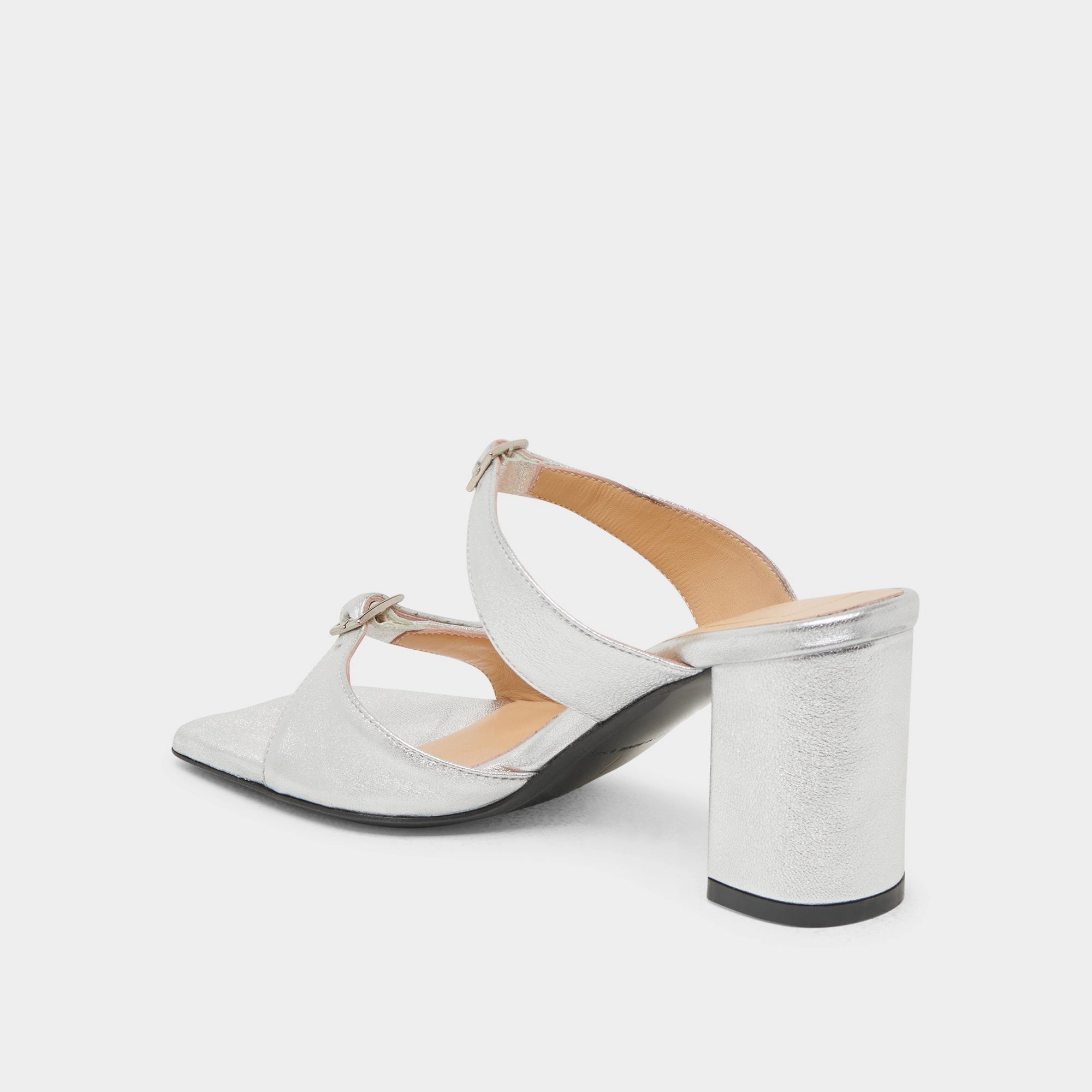 SHANE HEELS SILVER METALLIC LEATHER