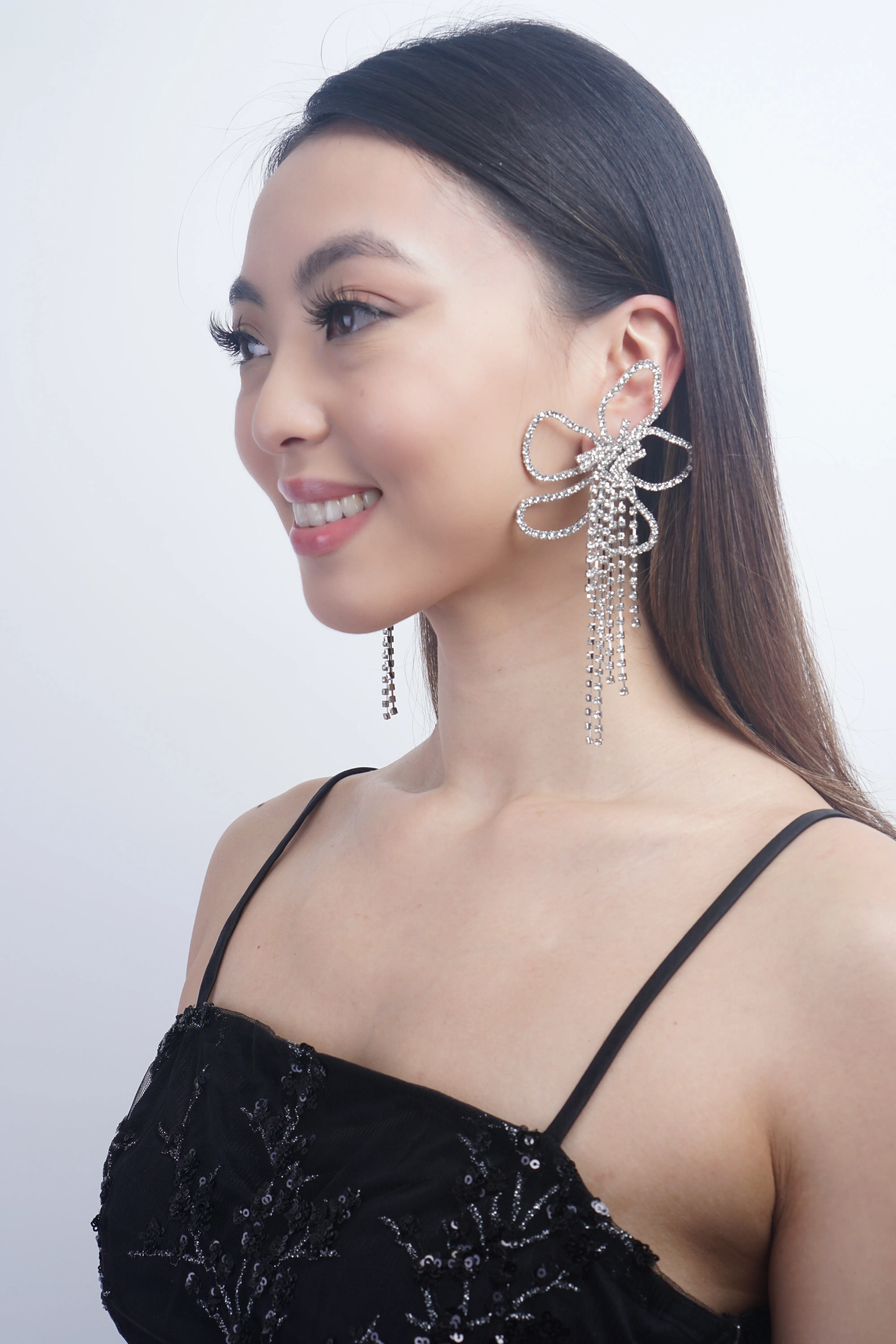 Silver Pair Alloy Diamond Flower Earrings