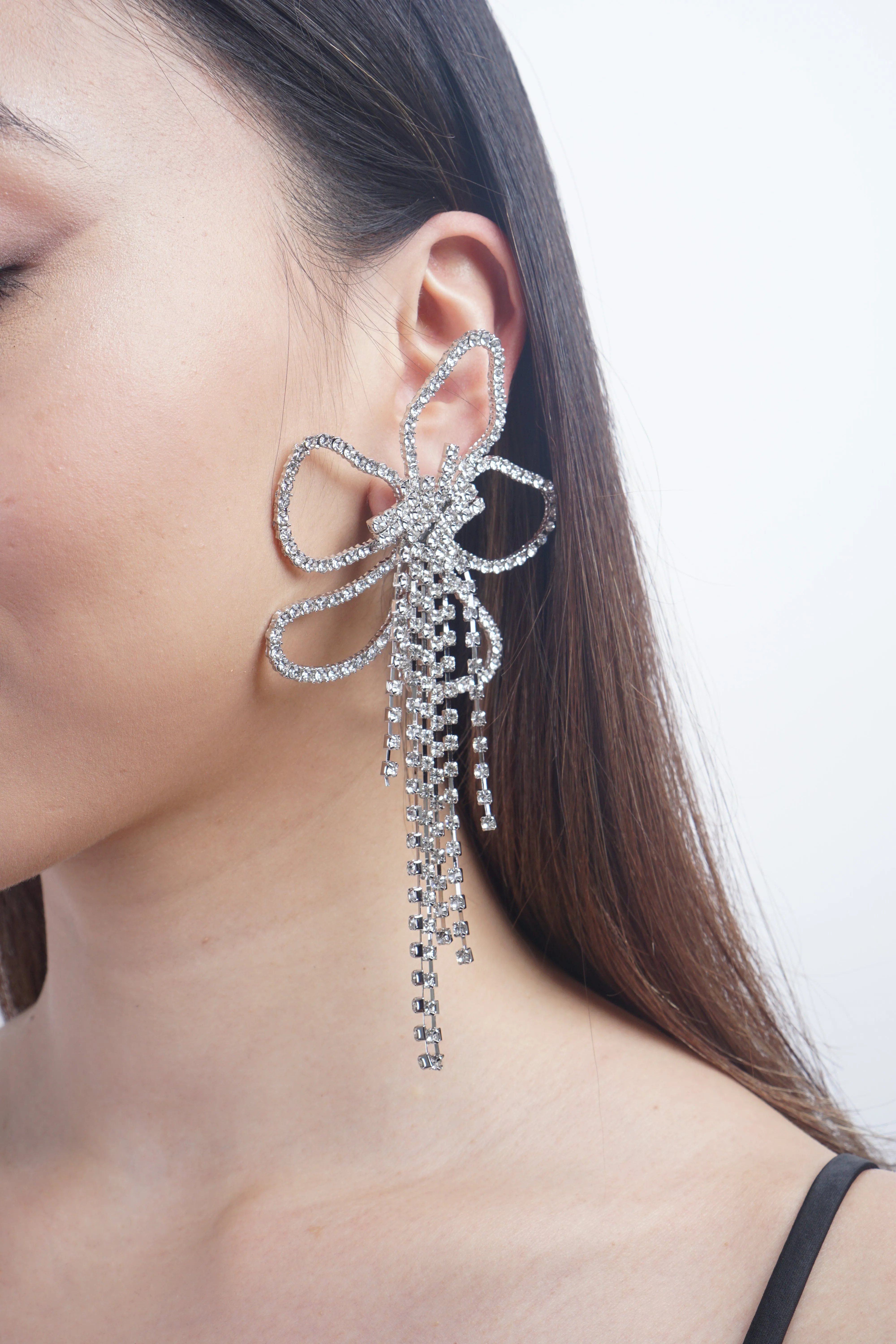 Silver Pair Alloy Diamond Flower Earrings