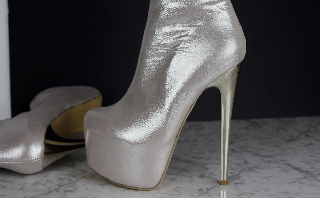 Silver Genuine Leather Over The Knee Boots