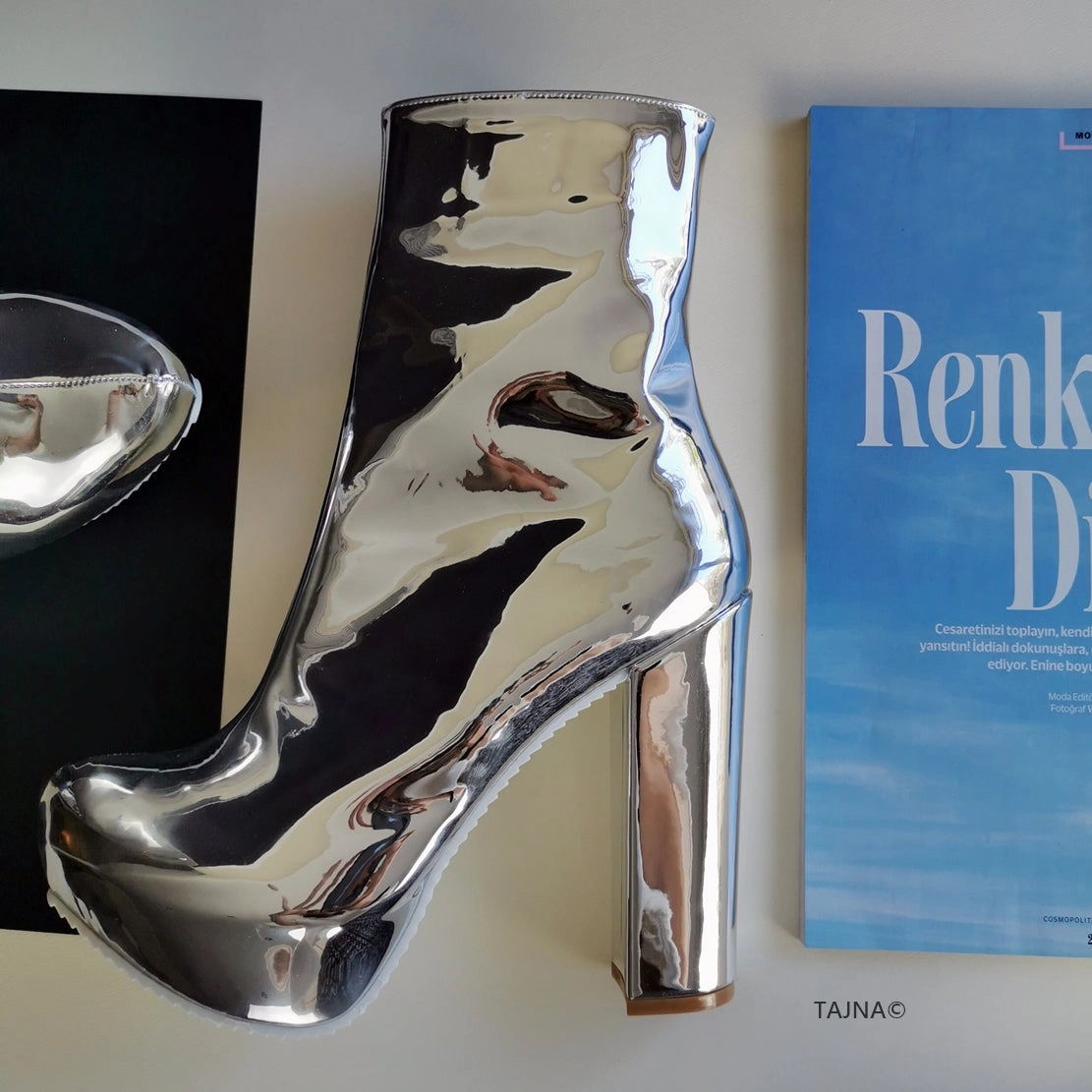 Silver Patent Mirror Chunky Heel Boots