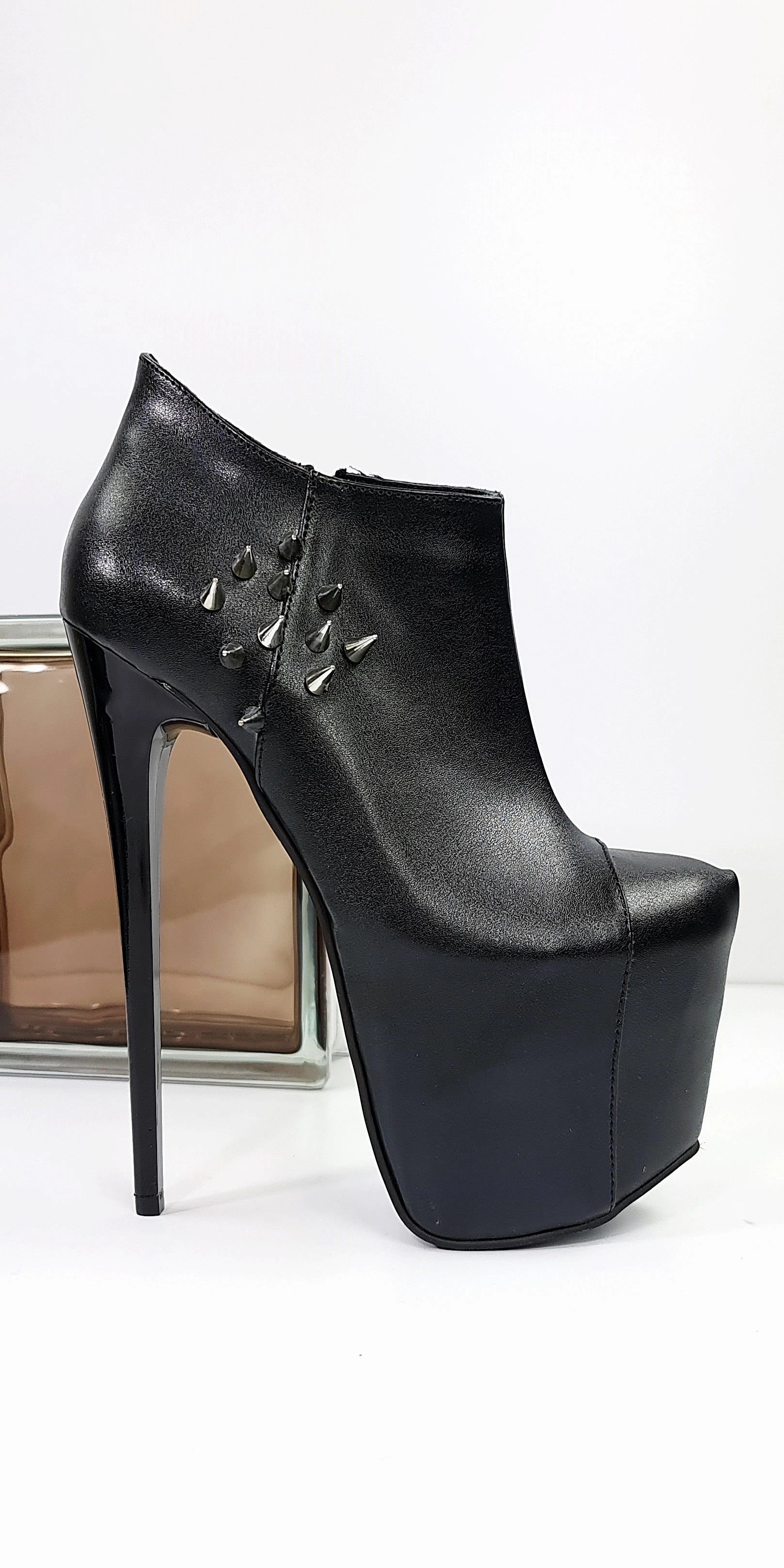 Spike Detail Ankle Cut High Heel Booties