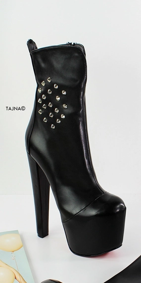 Spike Stud Black Chunky Heel Boots