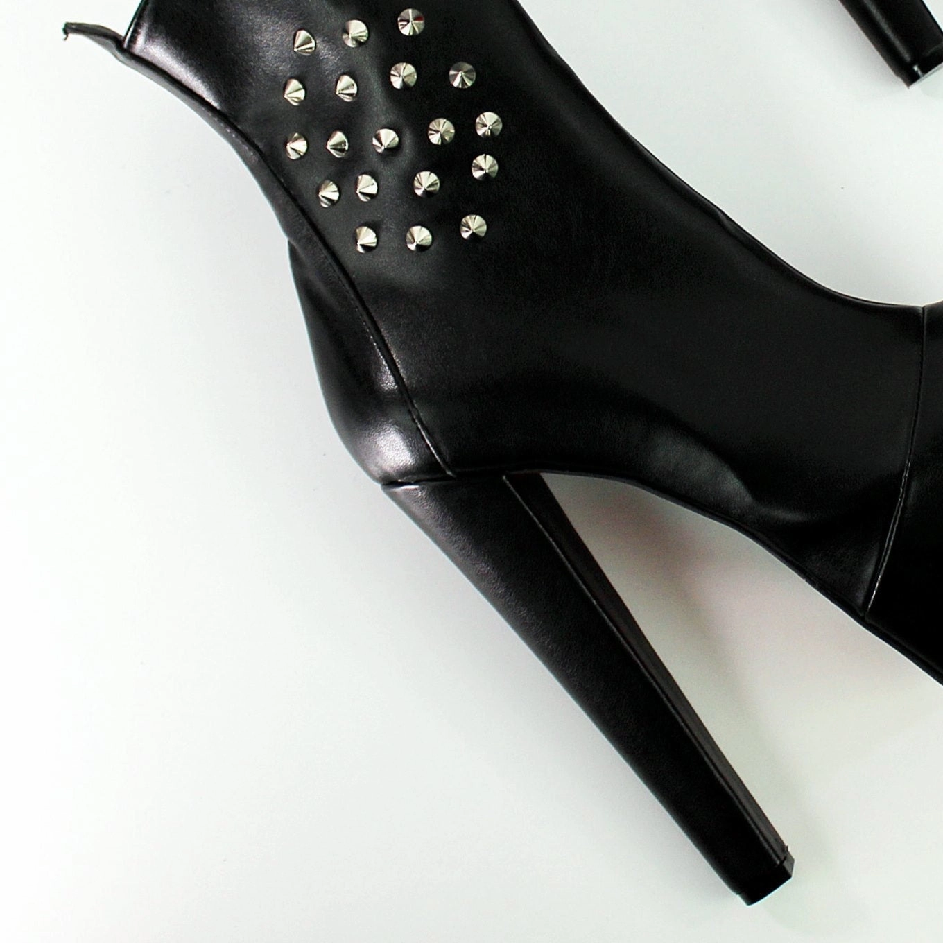 Spike Stud Black Chunky Heel Boots