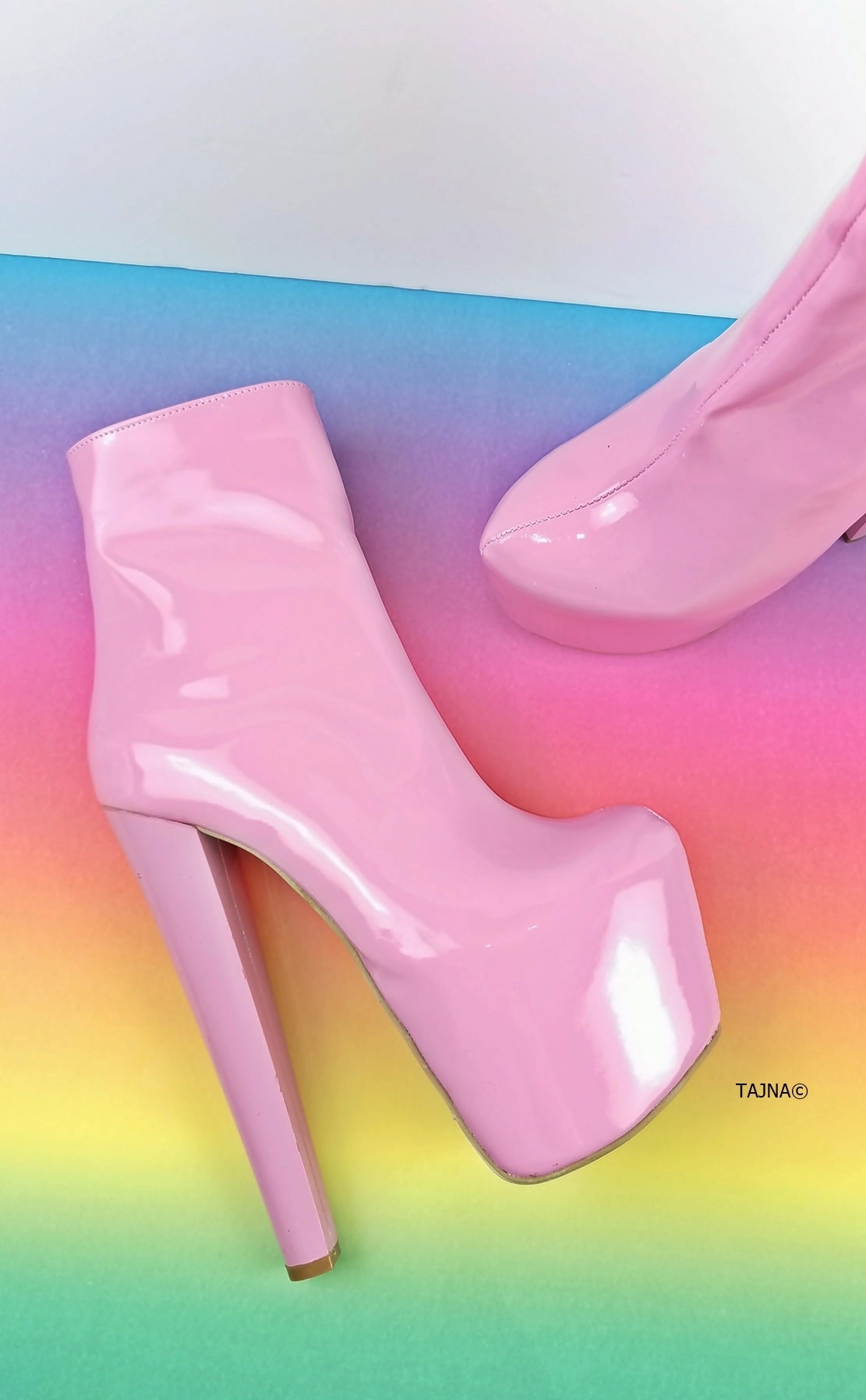 Sugar Pink Patent Chunky Heel Boots