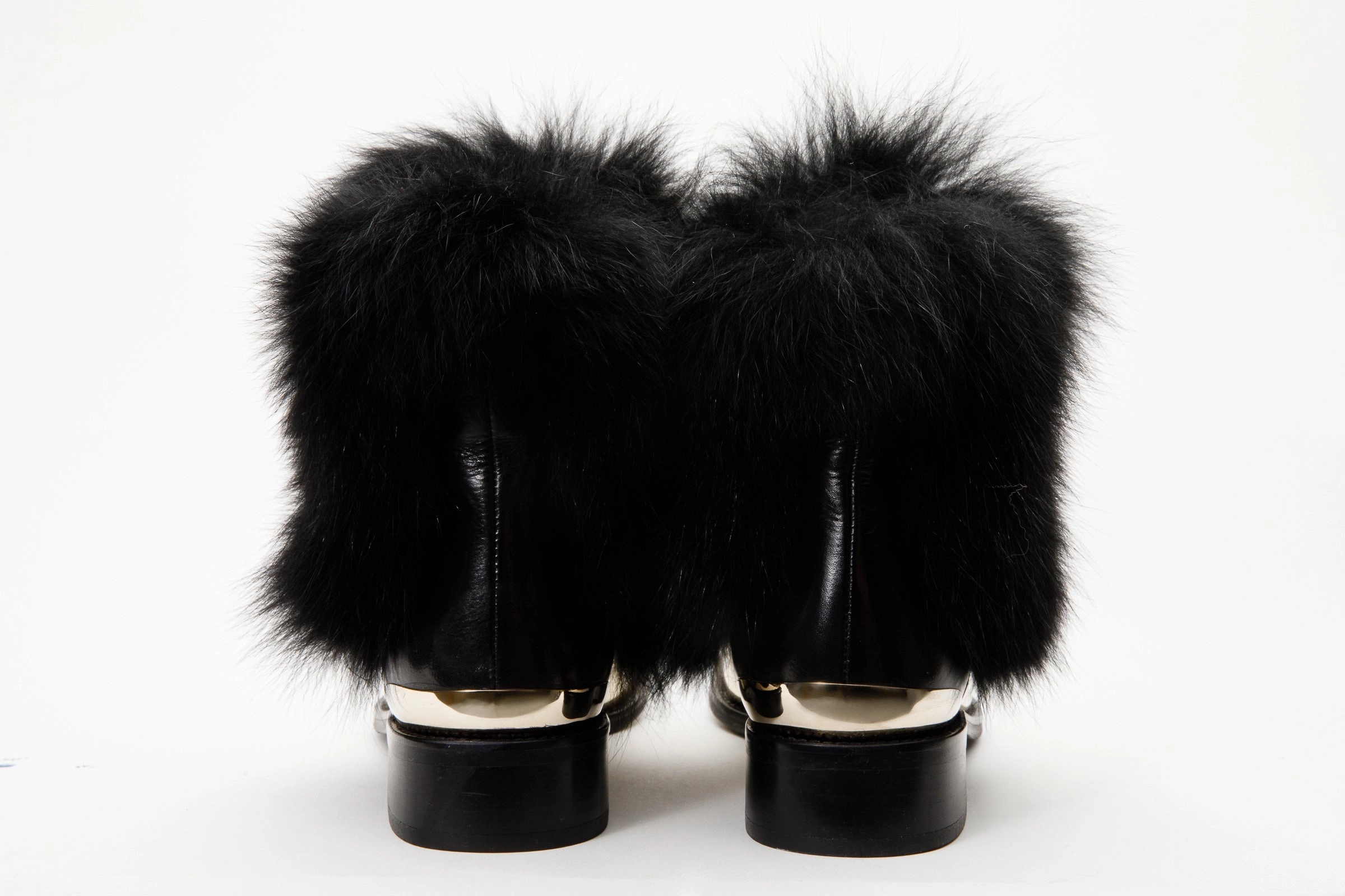 The Izmir Black & Gold Leather Natural Fox Fur Mid Calf Women Boot