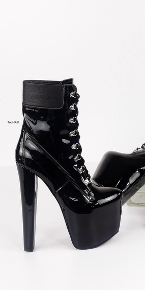 Timber Lace Up Black Gloss Platform Ankle Boots