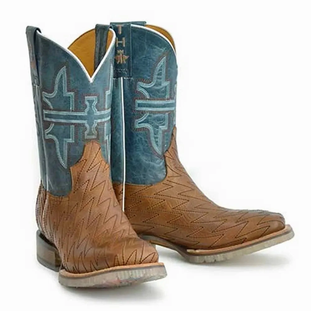 Tin Haul Bolt / Lightning Bolt Sole (Burnished Blue / Brown) - Mens Leather Cowboy Boot