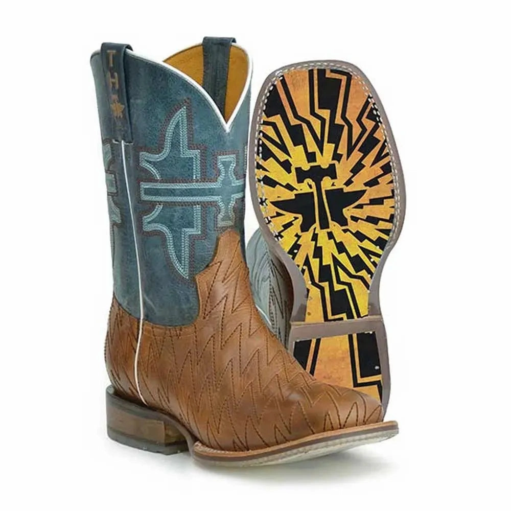 Tin Haul Bolt / Lightning Bolt Sole (Burnished Blue / Brown) - Mens Leather Cowboy Boot