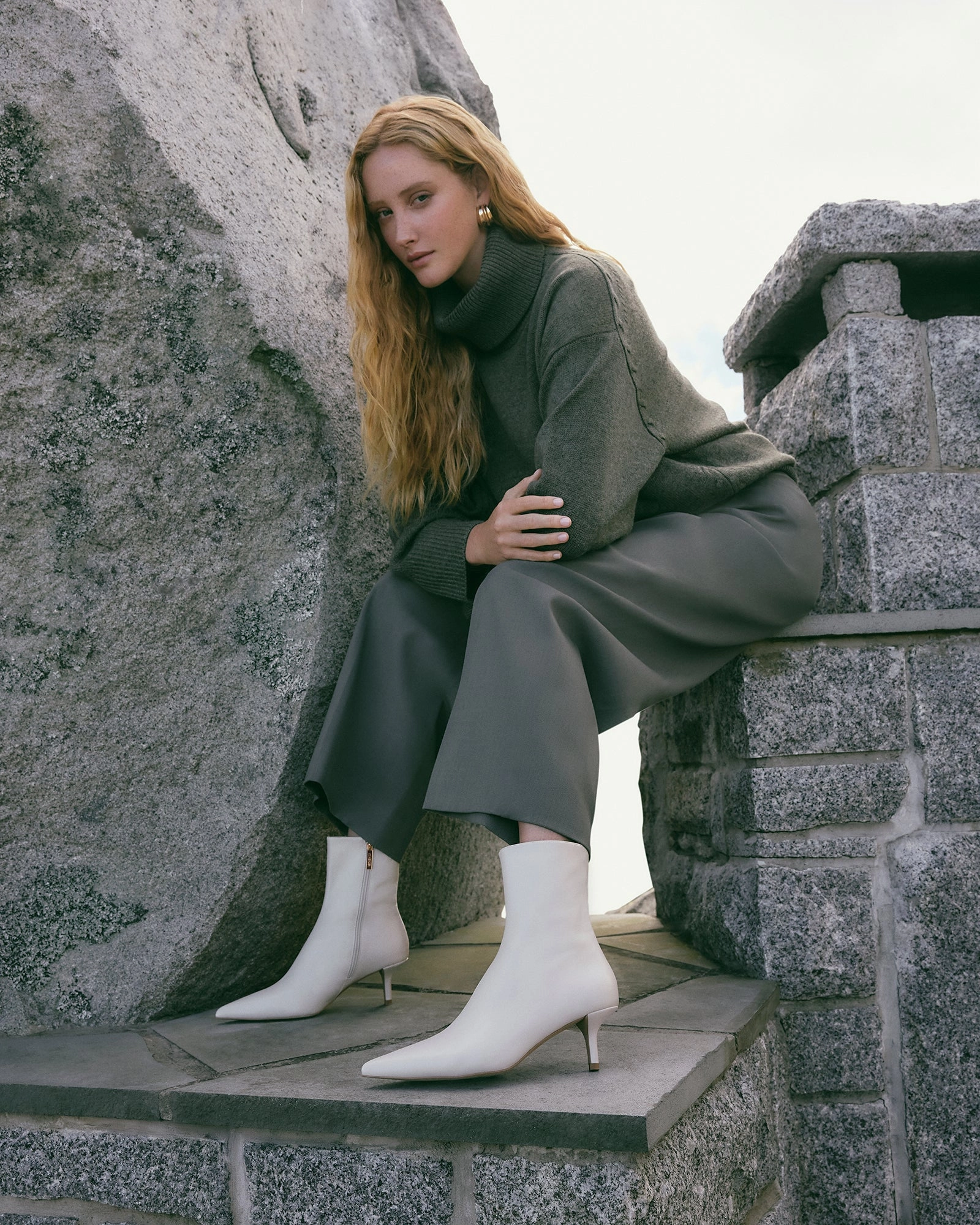 WINNIE MID ANKLE BOOTS OFF WHITE LEATHER