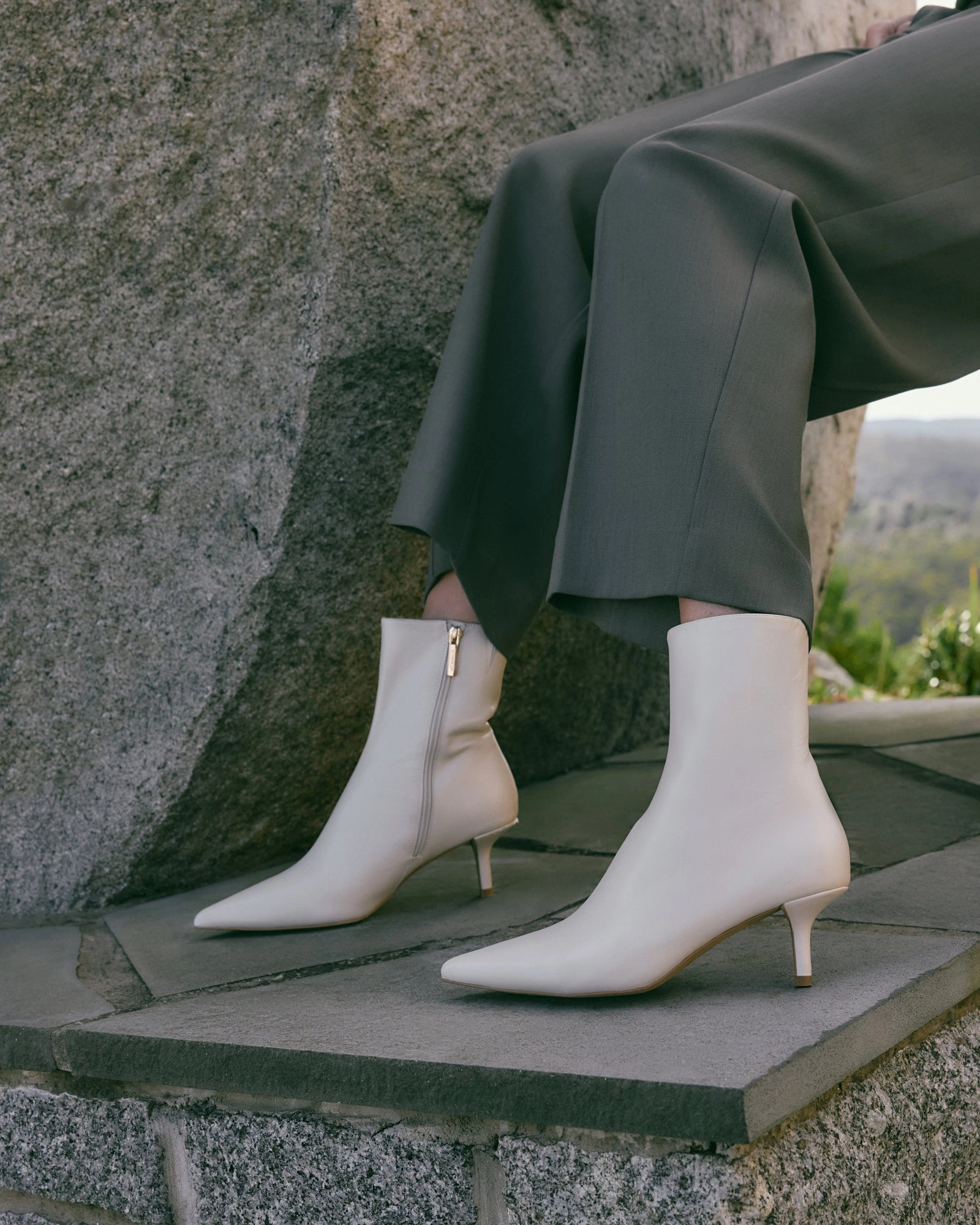 WINNIE MID ANKLE BOOTS OFF WHITE LEATHER